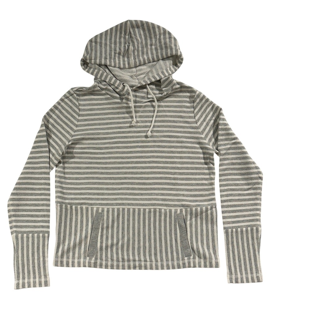 J.Crew Womens Striped Cotton French Terry Hoodie Gray White C5960 Size S NWT